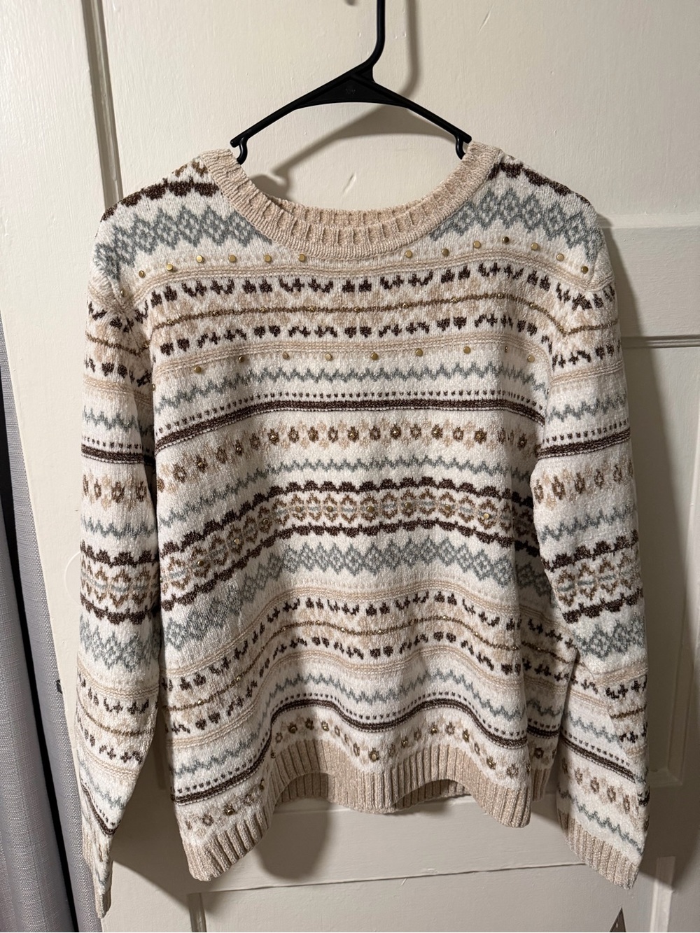 NWT Alfred Dunner Vienna Chenille Geometric Striped Sweater Gold Beads Medium